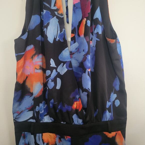 Size 4 Marciano navy blue and orange floral jump suit, deep v front and back - Picture 4 of 7